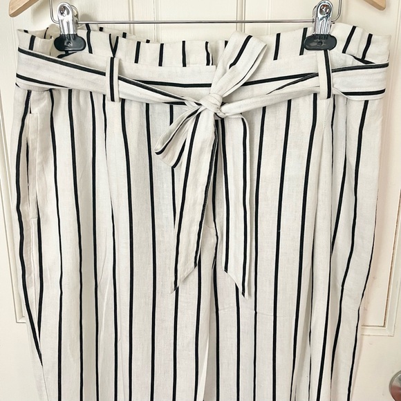 ASOS Linen Blend Paperbag Tie Waist Straight Leg Pants Size 14 Striped - Picture 3 of 11
